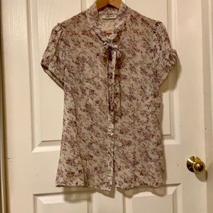 Sheer tie front floral blouse